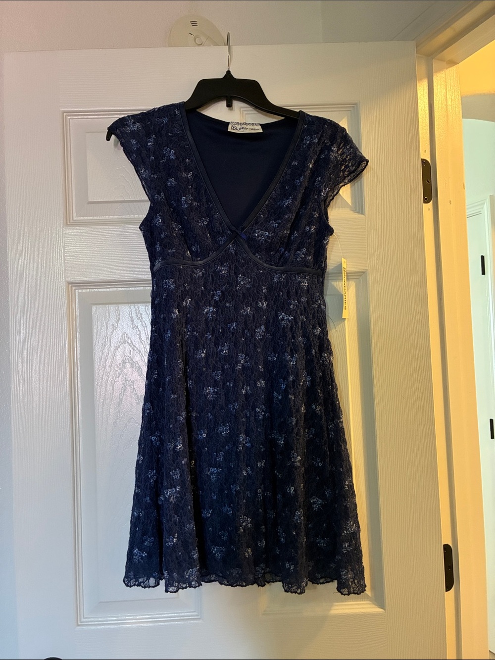 Navy Lace Fit & Flare Dress - Evening Elegance